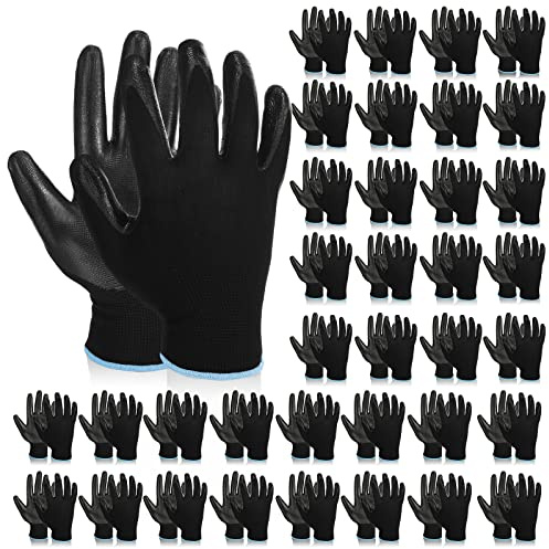 Zopeal 36 Pairs Safety Work Gloves Men Women PU Coated Working Gloves Black Seamless Grip Lightweight Warehouse for Worker Outdoor Gardening Construction Auto Mechanic Repairing Duty Work