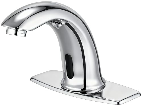 Touchless Bathroom Sink Faucet Hands Free Automatic Motion Sensor Commercial Solid Brass Faucet with Deck Plate,1 Hole or 3 Hole,Chrome