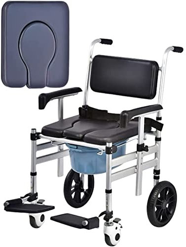 CEEBUS Toilettenstuhl mit Rollen, Gepolstertere Sitzfläche Toilettenrollstuhl, Klappbarer Klostuhl, Aluminium-Duschstuhl mit Rollen