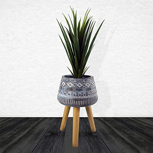 Leaf Ceramic Indoor Cachepot Planters, Wood, 44cm Aztec Blue