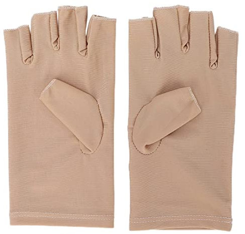 AMONIDA Guantes Anti UV para Luz de Lámpara de Uñas, Guantes de Luz UV sin Dedos, Guantes Profesionales de Fibra de Algodón, Guantes Anti UV, Guantes de Protección UV para Arte de Uñas, (Beige)