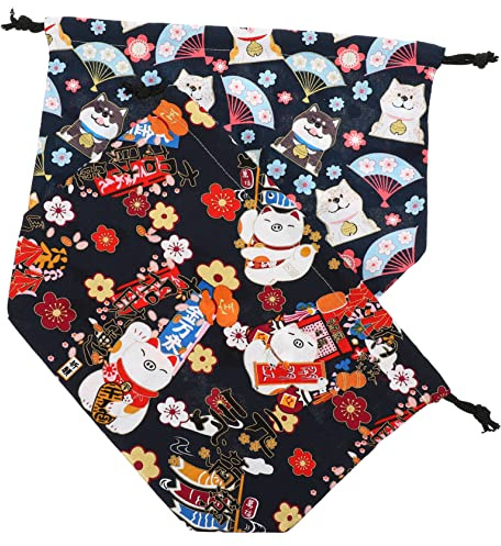DOITOOL 2 Stück Kordelzug-Bento-Beutel Brot-Aufbewahrungsbeutel Japanische Lebensmittel Mini-Lebensmittelkühler Handtasche Studenten-Lunch-Tasche Bento-Box Wickeltuch Kordelzug
