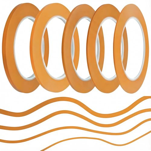 jinbing Lot de 6 rouleaux de ruban adhésif de masquage en vinyle pour courbes Orange 1,5 mm, 2 mm, 2,5 mm, 3 mm, 4 mm, 5 mm
