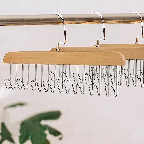 2 Stück Garderobe Mit Mehreren Haken – 8 Haken, Gürtelaufhänger Aus Holz, 360° Drehbar, Gürtelhaken, Krawattenaufhänger, rutschfest, Mit Mehreren Haken, Für Schals, Krawatten, Accessoires
