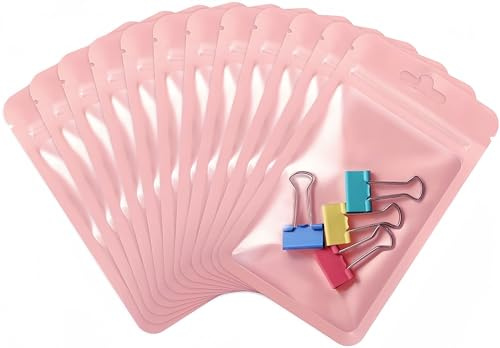 Rimiko 100 Sachets Refermables Zip Transparent, Pochons Zip Alimentaire, Sachets Plastiques Hermétique pour Vente et Stockage Objets, Echantillons, Emballage en Détaill (Rose, 8,5x13cm)