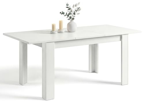 duehome | Mesa de Comedor Extensible, Mesa Rectangular, Modelo Sira, Acabado en Blanco Artik, Medidas: 140-190 cm (Largo) x 90 cm (Ancho) x 78 cm (Alto)