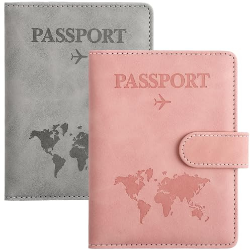 Xialvy 2 Pcs Passport Holder Cover, PU Leather Travel Wallet,Passport with RFID Blocker,Portable Document Holder for Passport, Credit Cards, Boarding Passes