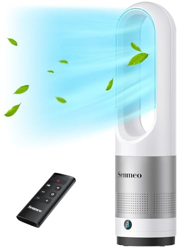 Senmeo Ventilador de Torre sin Aspas de, Ventilador de Pie Silencioso con Mando a Distancia, 8 Velocidades, Oscilación 90°, Temporizador 9 Horas, Pantalla LED, Ventilador Portátil para Hogar y Oficina