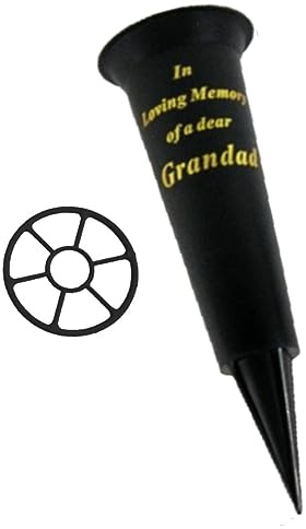 Black In Loving Memory Grandad Spiked Memorial Grave Flower Vase Graveside Memorial with flower holder insert