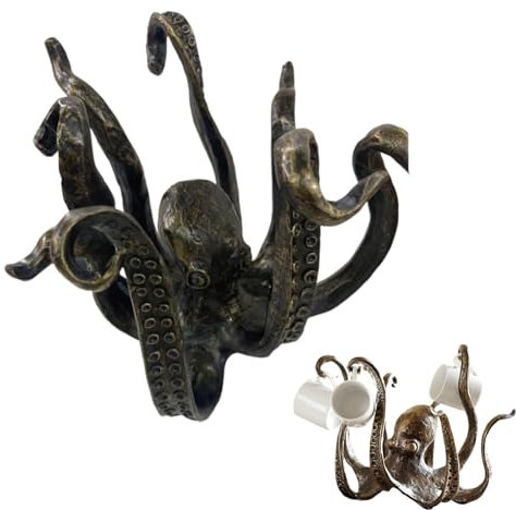 ZGSYH Octopus Mug Holder,2024 Octopus Cup Holder for Counter Top,Resin Octopus Table Topper Statue Ornament,Pendant Tea Cup Holder for Kitchen Dining Bar (Color : Black)