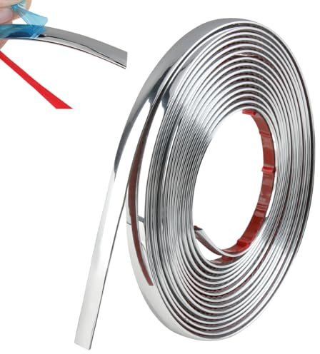 Gments 5M Silver PVC Wall Trim Self Adhesive Peel And Stick Edging Strip | 5m X 10mm Mirror Finish Corner Molding, For Ceiling And Furniture Edge, Easy Installation With No Tools Needed, 16.4ft