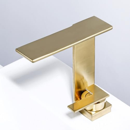 Wasserhahn Bad Wasserfall Messing Badarmatur Einhebelmischer Waschtischarmatur-Gebürstetes Gold
