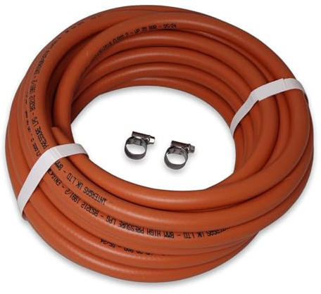 INTERGAS LPG Gas Hose Kit 8mm – Flexible High Pressure Rubber Pipe with 2 Jubilee Clips – Safe Leak-Free Hose for Propane & Butane Appliances – Ideal for BBQs, Heaters, Stoves & Outdoor Cooking (2M)