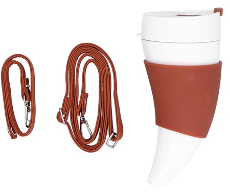 Thermobecher, Wikinger-Trinkhornbecher, 230 ml, isolierter Wikinger-Trinkhorn-Kaffeebecher aus Edelstahl mit Deckel und verstellbarem Schultergurt,Isolierte Kaffeetasse aus Edelstahl in Ziegenhornform