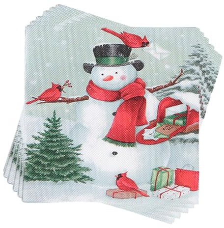Lot de 60 serviettes de Noël en papier avec motif bonhomme de neige - Multicolore - Décoration de table de Noël