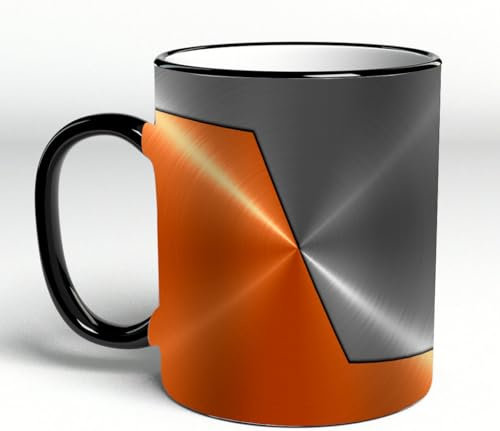 YOIUE Tasse aus Keramik - Große 11oz Tassen 330ml Kaffeetassen mit Henkel, 100% Handbemalt - Trinkgläser mit Griff - Weiß,Orange und Grau, Stahlstruktur