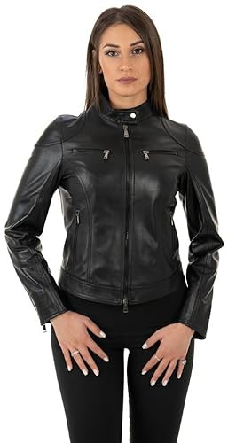 Pelletterie Borghese | Giacca da Donna in Pelle | Vera Pelle | Giubbotto | Biker | Made in Italy | A225 (IT, Numero, 38, Regular, Regular, Nero)