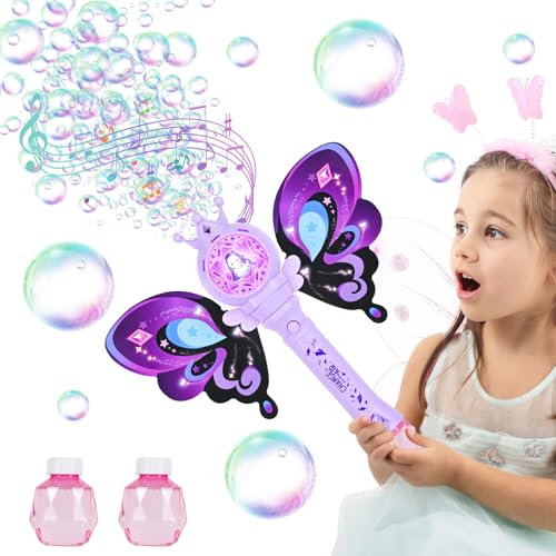 Weinsamkeit Seifenblasenmaschine Kinder mit Licht & Musik, Zauberstab Seifenblasenmaschine mit Seifenblasen Flüssigkeit, Seifenblasen Maschine für Mädchen Geschenke ab 3 4 5 6 7 8 Kinder - Lila