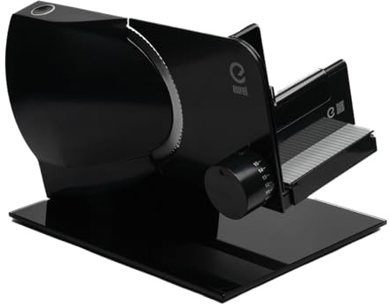 EUREL RS92 Trancheuse Électrique Noire – Trancheuse à Jambon, Pain et Charcuterie, Lame Inox, Épaisseur Réglable 0–15 mm, Plateau de Service et Rangement, Moteur CC EcoDrive 80 W