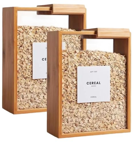 Hbbgdiy 2pcs 9.1x6.8x3, 2 pollici Conteni di cereali di bambù Set di stoccaggio, distributore di riso ermetico con coperchi rimovibili, contenitori di stoccaggio di farina e grano trasparenti