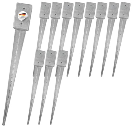 12x Bodeneinschlaganker 91x91x750mm, verzinkt, für Kanthölzer | zum Einschlagen ins Erdreich, ohne Betonieren