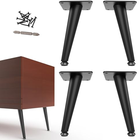 SunVFaFa Möbelfüße Schwarz 20.5 cm – Schräg zulaufende Metallfüße für Möbel | 4 Stück Schrank Füße für Möbel Kommode Sideboard Nachttisch Sofa Couch – Schrankbeine mit verstellbaren Bodenschonern