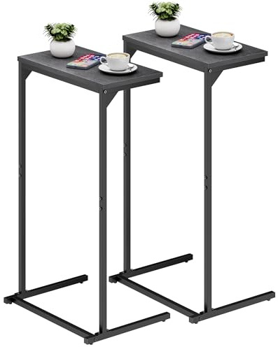 TUTOTAK C-förmiger Beistelltisch, 2er-Set, Kleiner Endtisch, 73 cm hoher Sofa-Beistelltisch, Wohnzimmer, Schlafzimmer, Schwarz TB01BK0712EU