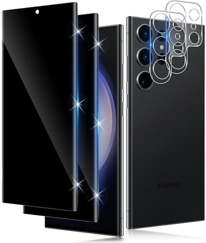 Funrae 3D Sichtschutz Schutzfolie für Samsung Galaxy S23 Ultra 5G für Panzerglas mit HD Kameraschutz [2+2 Stück], 9H Härte Privacy Kratzfest Anti-Spy Displayschutzfolie Anti Peeping Gehärtetem Folie