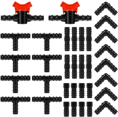 QWORK® 34 Stücke Bewässerung Anschluss Kit, Schlauch Verbinder für Gartensysteme, für 1/2-Zoll-Bewässerungsschläuche