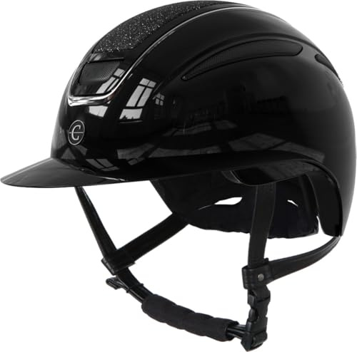 Covalliero Reithelm Elite Polo, Damen, Kinder, stoßfest, mit Poloschirm, mit Belüftung, mit Disc-System, lackschwarz, 53-55cm