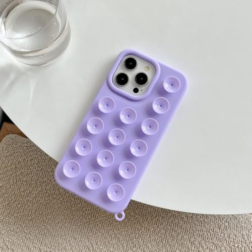 Custodia per telefono con ventosa, carina e creativa, per iPhone 16, 15 Plus, 14, 13, 12, 11 Pro Max, con supporto per gadget, divertente e morbida cover posteriore in silicone, viola, per iPhone 14
