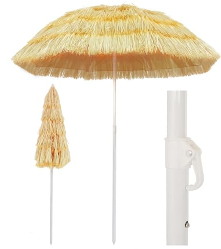 Gecheer Strandschirm Natur 180 cm Hawaii-Stil Gartenschirm Sonnenschirm Strandschirm für Terrasse Café