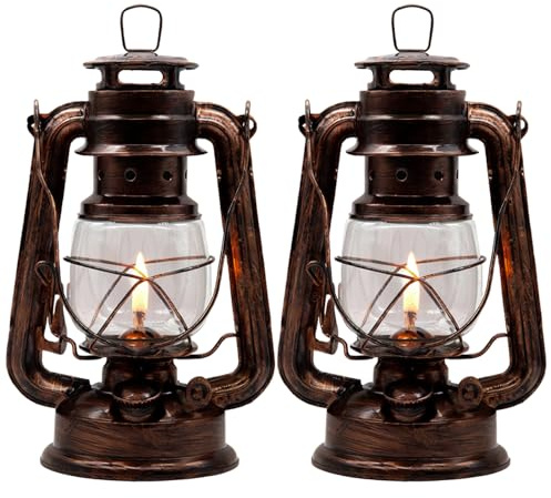 YAKii 2 Pack Vintage Oil Lamp Hurricane Lantern Kerosene Lantern for Indoor Outdoors Decorative Hanging Metal Oil Lanterns with Wick for Hiking Emergency Camping Party Decoration
