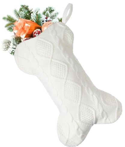 Quilax 1 Stück Hunde Weihnachtsstrumpf,Hundeknochen Weihnachtsstrümpfe,Hunde Nikolausstrumpf,Weihnacht Dekorationen,für Kamin,Weihnachtsbaum,Wand,Treppe(42 × 25 cm)
