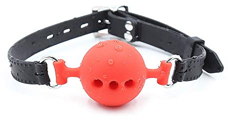 Gag de bola respirable de boca abierta de silicio para restricciones de esclavitud para adultos Juego sexual para mujeres hombres (4.8cm,Black/Red)