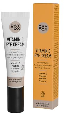 DAYTOX Augencreme mit Vitamin C (15ml) - mit Peptiden & Koffein - Feuchtigkeitsspendend, Faltenreduzierend & Aufhellend gegen Augenringe - Vegane Augenpflege für strahlende Haut | mit Vitamin C - reduziert Augenringe & Fältchen – mit Peptiden, Koffein & Glycerin - parfumfrei - für alle Hauttypen