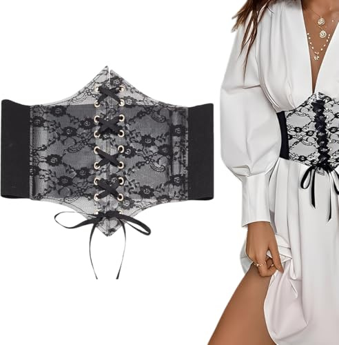 LQUYTA 1 Pezzo Cintura Corsetto in Pizzo, Busto Elegante per Donna, Nero, Modellante per Feste e Serate, Design Femminile e Sensuale