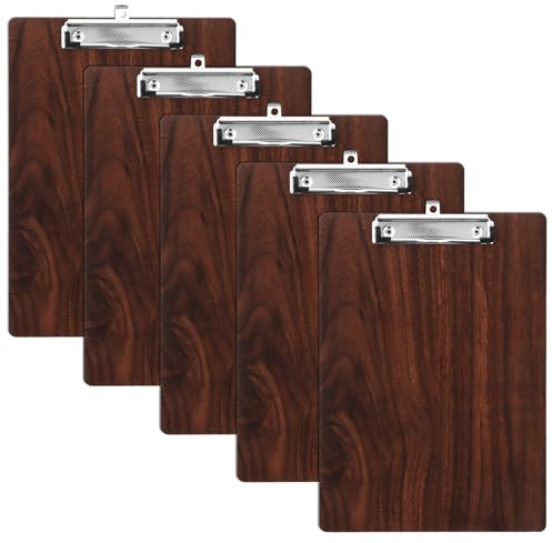 LDHHYH 5 Stück Klemmbrett Holz A4, Dicke 2mm Schreibbrett Klemmbretter mit Metalklemme und Aufhängeose, Clipboard A4, Zwischenablage für Büro, Restaurant, Schule