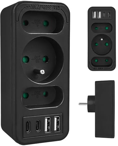 Maclean MCE248 Divisor de 3 Puertos 2X USB-A 2X USB-C PD 20 W | Centro de alimentación Carga rápida protección Infantil diseño Compacto (Negro)