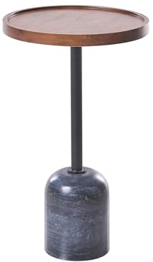 Beliani Mesa Auxiliar Moderna con Tablero Redondo de Madera de Mango y Base Redonda de Metal y mármol para salón marrón/Negro Rainy