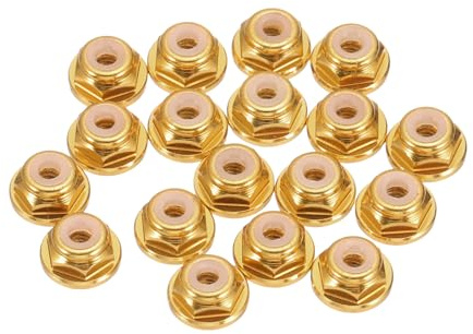 QUARKZMAN 20Pz M2 Passo 0,4mm Dadi Bloccaggio Lega Alluminio Tonalità Oro | Esagonali Con Flangia, Autobloccanti A Nylon, Dentati, Per RC Drone Quadcopter, Adattatore Elica Motore