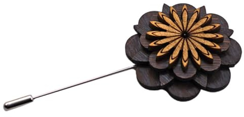 Angoily Boutonnière en Bois Chic pour Homme, Épinglette de Costume Confortable et Facile à Porter, Accessoire Mariage Élégant et Décoration de Fleur Noire