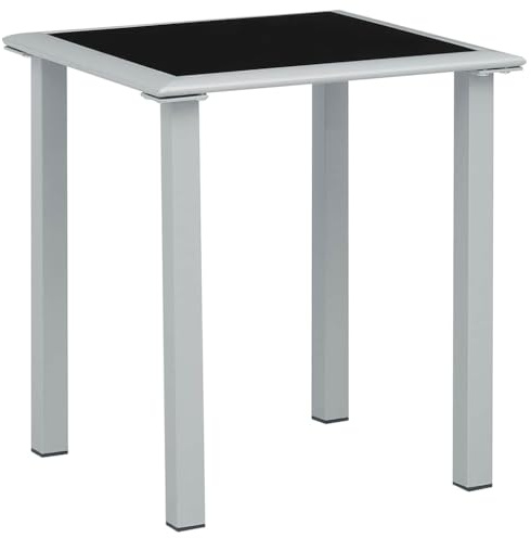 kithwjll Gartentisch Schwarz und Silbern 41x41x45 cm Stahl und Glas, wetterfest Balkontisch, Kleiner Beistelltisch Outdoor, klappbar Terrassentisch, Loungetisch niedrig