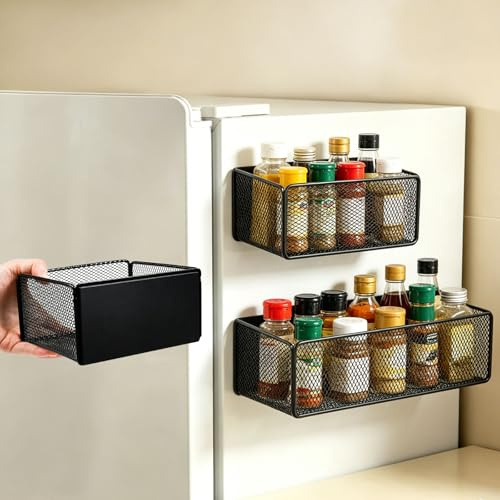 BXUUXA Magnetregal Kühlschrank 2er Set Ohne Bohren Schwarz | Magnetische Eisenablagen 26 cm und 15 cm für Kühlschrank, Mikrowelle, Waschmaschine und Metallflächen