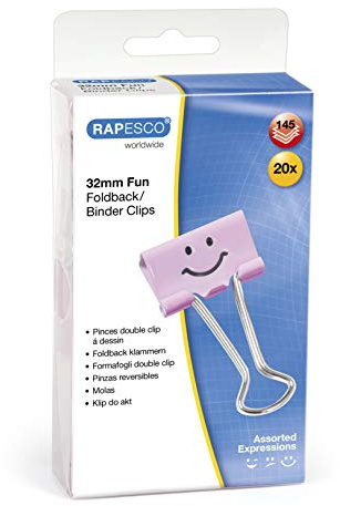 Rapesco 1352 32 mm Pappersklämmor med Roliga Ansikten, Ljusrosa, Förpackning med 20