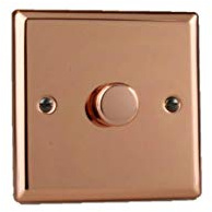 Varilight Classic Polished Copper V-Com 1 Gang Push-on/Off Rotary Dimmer for up to 26 Dimmable LEDs 1 x 15-220w