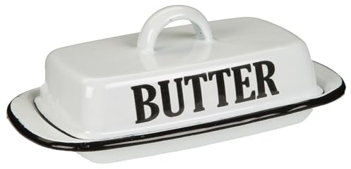 Ambiente Haus Beurrier rétro 51230 en émail blanc vintage avec cloche émaillée