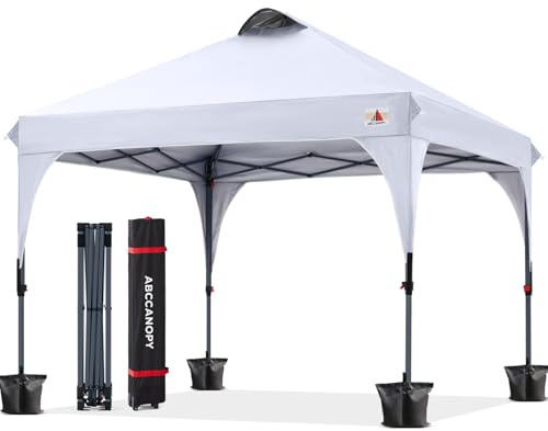 ABCCANOPY 3 x 3 m paviljong vattentät pop-up, trädgårdspaviljong, festival, solskydd, utomhus, paviljong med rullbärväska, bonus 4 x viktväskor, 4 x rep, vita