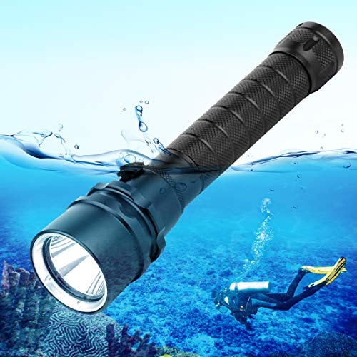 PULUZ 3800LM Torcia elettrica professionale subacquea, in lega di alluminio, profondità 50 m, torcia elettrica a LED alimentata da 2 batterie ricaricabili agli ioni di litio da 3,7 V 8650 (batteria