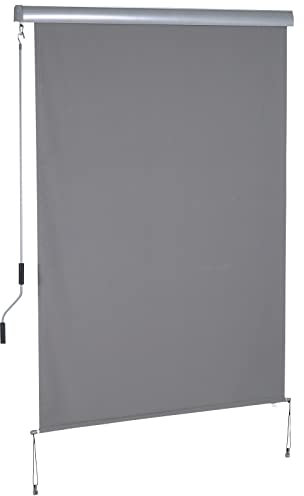 Outsunny Senkrechtmarkise Balkonmarkise Vertikalmarkise Windschutz Seitenrollo Sichtschutz mit Handkurbel Polyesterstoff+Aluminium Grau 200 x 140 cm